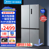 美的（Midea）冰箱十字对开门480升一级能效双变频风冷无霜智能家电双开四开门温湿精控纤薄大容量电冰箱 BCD-480WSPZM(E)