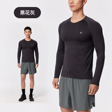 Keep长袖T恤男子速干训练运动休闲Coolmax修身上衣吸湿透气防汗10668 黑花灰 XL