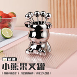 木之初 不锈钢水果叉家用韩式儿童可爱安全甜品小叉子套装水果签收纳罐 水果叉+萌熊陶瓷罐·原色