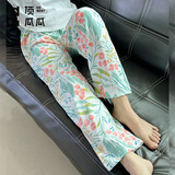 顶瓜瓜睡裤女长裤纯棉春秋100%棉柔软微弹居家休闲花裤中老年家居裤 D188 白色花裤 M