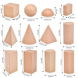六鑫原木色立体几何形体模型 小学数学教具正方体长方体三四棱锥圆柱圆锥半球五六棱柱 原木色几何形体模型12件套盒装
