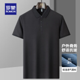 罗蒙（ROMON）送父亲冰丝凉感速干短袖t恤男士夏季薄款休闲翻领POLO上衣爸爸装 7T329827黑色 【尺码参考详情】 3XL 185 建议175-195斤