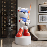 吉召轻奢高档光剑暴力熊大摆件落地式客厅家居装饰品网红潮玩手办公仔 炫酷红光剑熊+底座