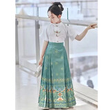 乐卡利【配项链】儿童马面裙女童汉服改良古风套装女孩中国风古装明制 短袖套装 身高140cm【赠项链】