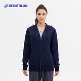 迪卡侬加绒外套女连帽拉链运动卫衣宽松保暖健身训练上衣 灰蓝色 XL