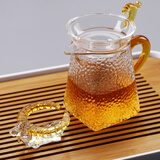 藏白 耐热玻璃茶漏公道杯家用加厚耐高温玻璃茶水分离器平分茶水漏斗滤网功夫茶具配件 小羊茶漏+黄把锤纹公杯