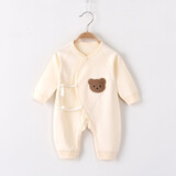 缤丽猫 新生儿连体衣纯棉无骨哈衣春秋装初生宝宝衣服婴儿偏襟系带四季 偏襟连体衣-净面小熊【偏大】 52cm 建议0-1个月