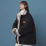 亿梵莎羊羔毛牛仔外套女秋冬季2022新款学生女装韩版宽松百搭加绒加厚立领短款外套 黑色【2099】加厚 均码[可备注码数】