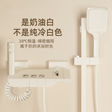 田园沐歌枪灰色淋浴花洒套装全铜浴缸龙头简易分体式卫生间浴室增压沐浴 奶白·三挡【冷热升降款】