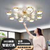 强盾客厅灯LED吊灯卧室灯现代简约时尚三室两厅餐厅灯饰智能灯具套餐 16头-金色款-120*20CM-智能无极