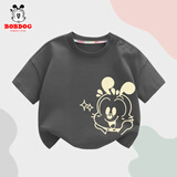 巴布豆宝宝短袖儿童t恤婴儿衣服夏季新款纯棉亲肤男童薄款透气吸汗半袖 石墨灰 高兴巴布 80 可开扣
