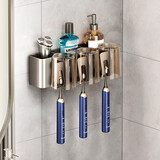 田园沐歌 枪灰色牙刷置物架卫生间免打孔壁挂式电动牙杯架洗脸牙具套装 【带杯款】三口之家