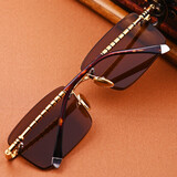 箫秒天然水晶石眼镜无框钻石切边墨镜高清养眼男士太阳镜纯正石头镜片茶色水晶镜片可定制近视眼镜镜片 茶色水晶镜片+金色圆腿架