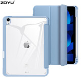 zoyu iPad Air5保护套带笔槽2022新款10.9英寸第五代适用苹果三折透明亚克力防弯硬壳 雾霾蓝【配钢化膜】 Air5