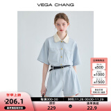 VEGA CHANG工装连体短裤女夏2024新款小个子显瘦高级感连身衣裤 蓝色 S