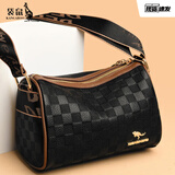 袋鼠品牌包包女头层牛皮压花小包包情人节礼物百搭枕头包单肩斜跨包 黑色