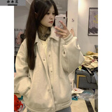 诗丹蕊棒球服外套女春秋2024新款oversize美式复古小个子早秋季休闲夹克 米白 均码【可备注码数】