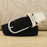 畅印 腰带女士弹力编织松紧裤带男女韩版百搭休闲针扣学生细皮带  5银色扣--黑色 100cm