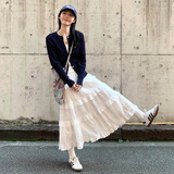 萝美酱白色蓬蓬裙女春秋新款仙女a字半身裙双层小个子蕾丝蛋糕裙子时尚 白色【身高164cm以下】 常规 M 【建议95-110斤】