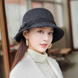 JIASHENGXI羊毛渔夫帽女冬季日系时尚帽子女秋冬百搭圆脸合适韩版潮洋气盆帽 深灰色 可调节