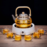 瓷牌茗茶具（cipaiming teaset） 电陶炉煮茶器煮茶壶茶炉家用小型电茶炉加厚耐热玻璃茶壶 竹柄煮茶壶+简约白电陶炉6彩把杯