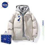 NASALIKE官方棉服男冬季宽松抗寒保暖连帽棉衣外套加厚面包服羽休闲绒棉袄 米色 XL   推荐135-160斤