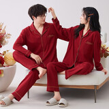 猫人100%纯棉情侣睡衣女秋冬季长袖结婚新婚全棉男士大码家居服套装 红色9518 L 女(建议100-120斤)