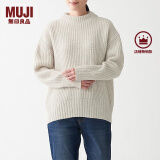 无印良品 MUJI 女式 含牦牛绒羊毛棱纹编织 高圆领宽版毛衣 长袖针织衫 浅银灰色 XS-S （155/80A）