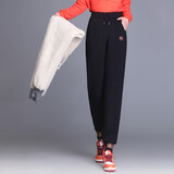 犹抱琵琶冬季羊羔绒运动裤女加绒加厚秋冬裤子宽松休闲卫裤女外穿女裤棉裤 黑色（加绒加厚） 3XL建议138-150斤