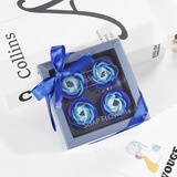 帕提拉七夕情人节小礼品香皂花母亲节礼盒永生花肥皂花生日礼物干花 4朵方盒 蓝套心