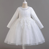 萝卜呗呗（LUOBOBEIBEI）女童连衣裙春季长袖公主裙小女孩生日洋气裙子晚礼服 白色 120