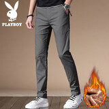 花花公子（PLAYBOY）休闲裤男冬季裤子男士韩版修身潮流小脚纯色商务男裤 灰色加绒 32