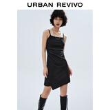 UR夏季新款女装潮流不规则下摆收褶吊带连衣裙UWV740053 正黑 XL