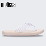 melissa梅丽莎女士夏季新款撞色拼接编织夹脚人字拖时尚休闲35786 米色/水晶色 38
