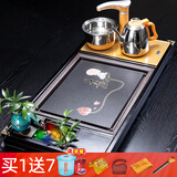 瓷牌茗茶具功夫茶具茶盘实木家用整套四合一电热炉茶台茶托盘排水式仿乌金石 静荷花瓶流水器4合1茶盘全自动炉