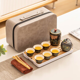 瓷牌茗茶具（cipaiming teaset）旅行茶具套装户外便携式陶瓷快客杯一壶四杯办公室功夫茶壶泡茶 黑古茗1壶6杯+罐盘+旅行包+巾夹