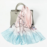 达芬奇密码高档丝巾女100%真丝围巾春秋保暖节日送女性妈妈礼物披肩 枝上木棉 粉蓝