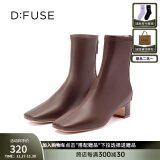 迪芙斯（D:FUSE）【镇店之宝】DFuse冬季款方头奶油短靴粗跟弹力瘦瘦靴网红女靴 红棕色（主推款短靴） 36