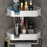 蓝牡丹免打孔太空铝浴室置物架 洗手间收纳架 卫生间转角三角架墙角收纳 加大加厚三角 双层哑光