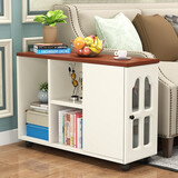 理想一世欧式边几茶几新款小茶桌可移动大容量储物柜简约迷你边桌边柜角几 柚木玻璃门 大号（长90*宽30*高60）CM