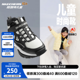 Skechers斯凯奇儿童绒绒靴男女童冬季防滑儿童加绒运动鞋中帮棉靴302527L 鞋口加绒/白色/黑色/WBK 38码