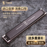 天鹅（SWAN）德国进口音簧天鹅24孔复音口琴成人初学者入门28孔重音专业演奏级  28孔【深木纹】专业演奏复音C调+自学礼包