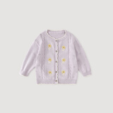 巴厘小猪女童针织衫春秋季女宝宝外搭开衫外套甜美上衣儿童毛 浅粉紫 90 cm