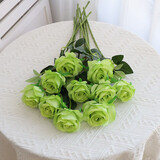 黛莉森仿真玫瑰花假花婚礼装饰花摆设客厅餐厅永生花摆件生日礼物送女友 10枝玫瑰-绿色