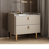 锐例轻奢实木床头柜简约现代家用卧室岩板床边柜网红时尚收纳储物柜 香槟灰50长40宽50高【普通款】