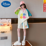 迪士尼（Disney）女大童夏装套装2025新款韩版卡通可爱女孩polo领短袖宽松版两件套 *杏色【多巴胺套装】* 170 【建议身高160cm左右】