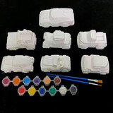 贝可麦拉（beikemaila）儿童石膏娃娃彩绘填画画涂色小熊白模涂鸦手工DIY幼儿园玩具礼物 7款3D汽车白模+2套12色颜料4画笔