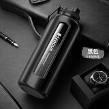 恩尔美（nRMEi）超大容量玻璃杯水杯男大号防摔夏天便携茶水分离泡茶杯子 绅士黑【直饮口】1400ml