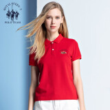 Royal Queen's Polo Team保罗夏季新款女装上衣翻领短袖t恤女全棉显瘦运动休闲polo衫 红色 160/M
