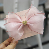 言象韩版雪纱儿童蝴蝶结发夹宝宝气质发卡公主粉红色网红ins淑女 韩粉色